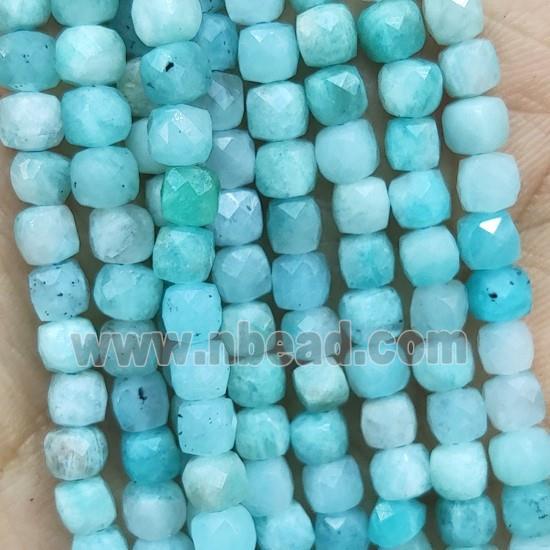 teal Amazonite Beads, faceted cube