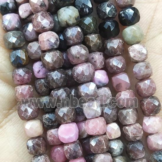 pink Rhodonite Beads, faceted cube