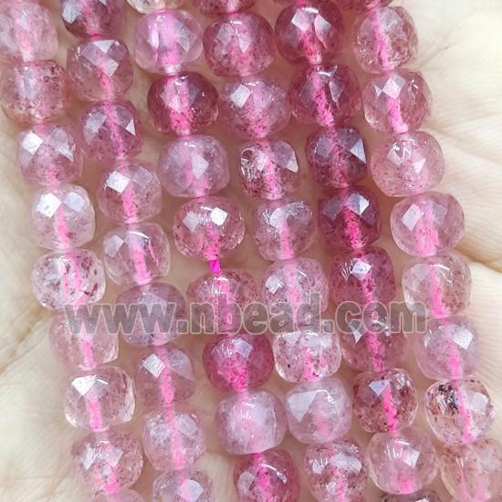 pink Strawberry Quartz Beads, faceted cube