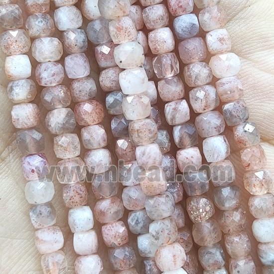 gold Sunstone Beads, faceted cube, B-grade