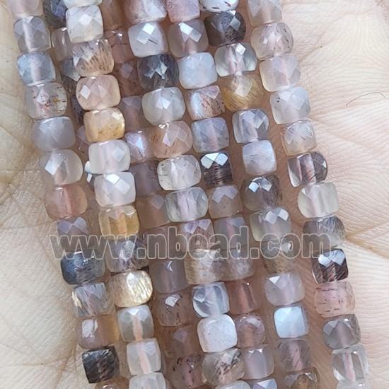 multicolor Moonstone Beads, faceted cube