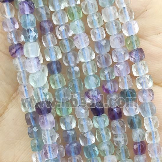 multicolor Fluorite Beads, faceted cube
