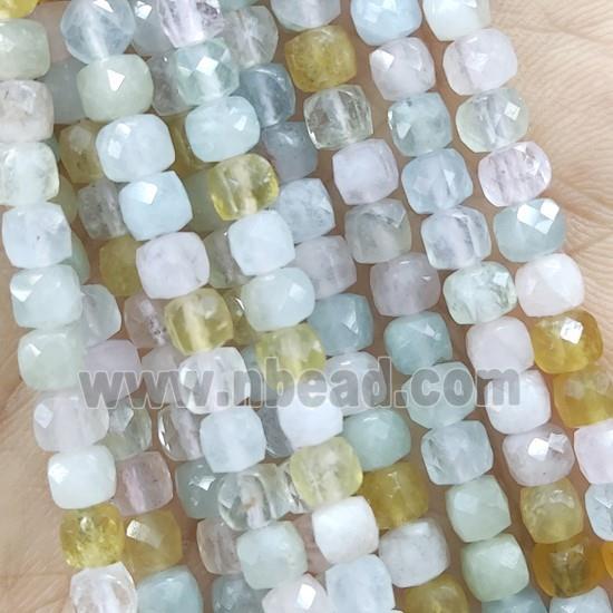 multicolor Morganite Beads, faceted cube