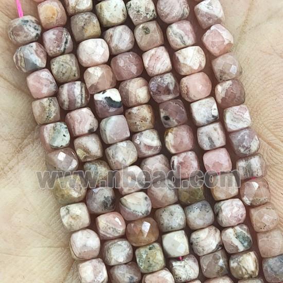 pink Rhodochrosite Beads, faceted cube