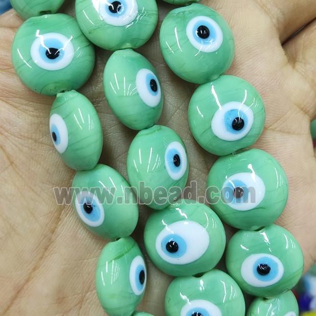 green Lampwork Glass button Beads with Evil Eye