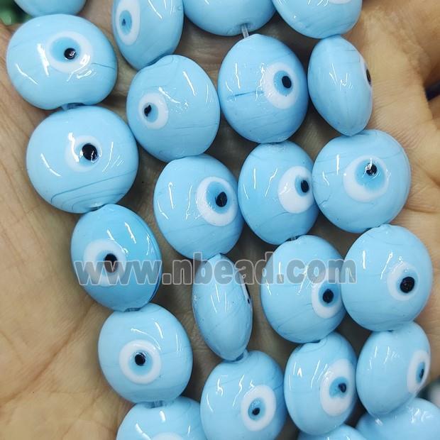 blue Lampwork Glass button Beads with Evil Eye