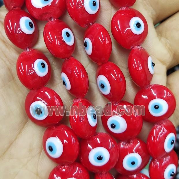 red Lampwork Glass button Beads with Evil Eye