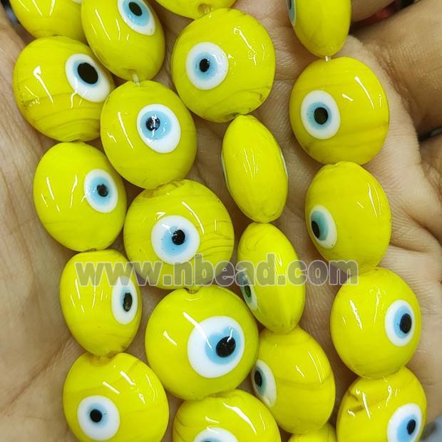 yellow Lampwork Glass button Beads with Evil Eye