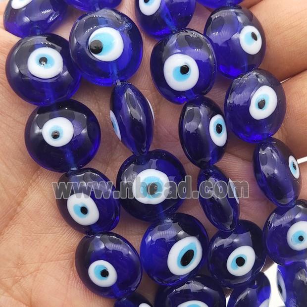 blue Lampwork Glass button Beads with Evil Eye