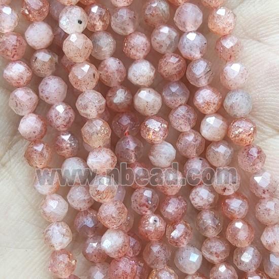 Tiny Peach SunStone Beads Faceted Round A-Grade