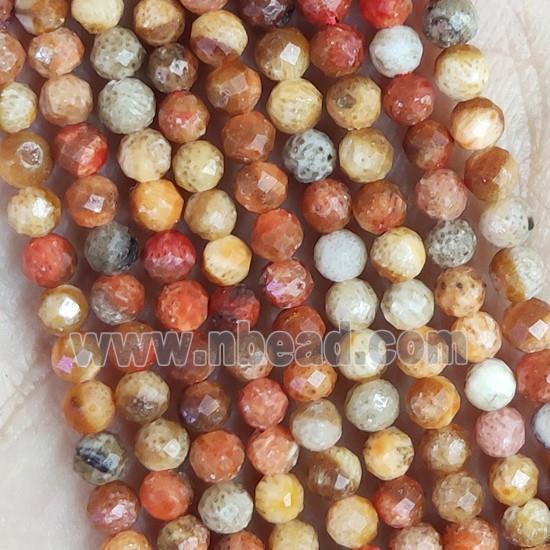 Orange Coral Fossil Beads Tiny Faceted Round
