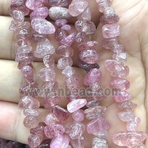 Pink Strawberry Quartz Beads Chip Freeform