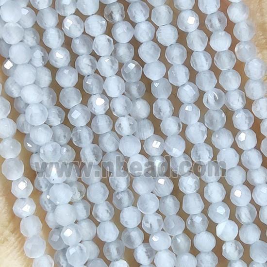 White Gray Cat Eye Glass Beads Faceted Round