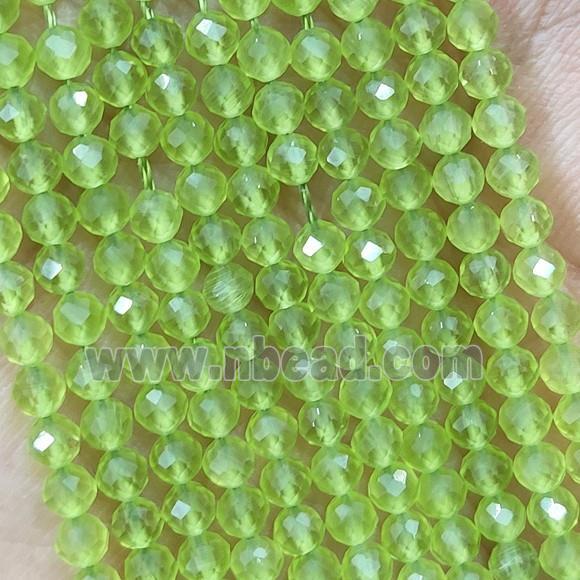 Olive Cat Eye Glass Beads Faceted Round