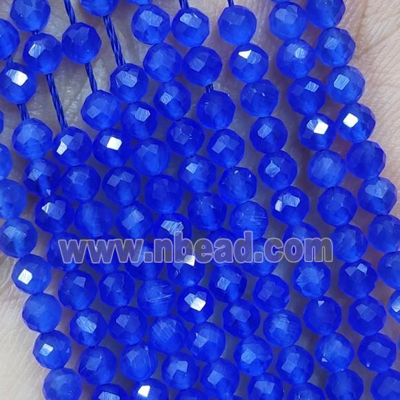 Royalblue Cat Eye Glass Beads Faceted Round