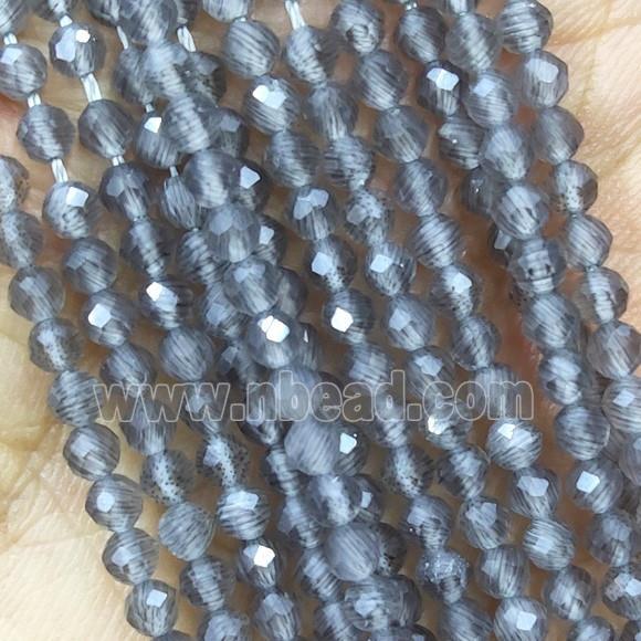 Gray Cat Eye Glass Beads Faceted Round