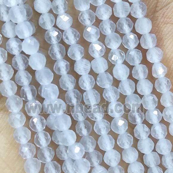 White Gray Cat Eye Glass Beads Faceted Round