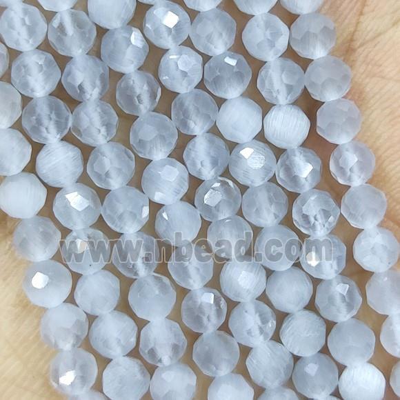 Lt.gray Cat Eye Glass Beads Faceted Round