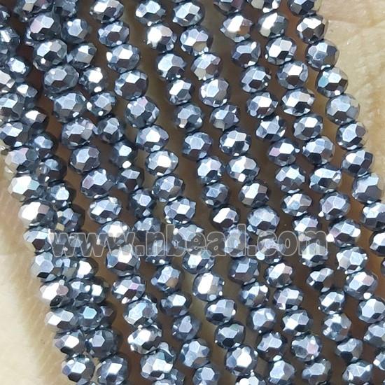 Silver Crystal Glass Beads Faceted Rondelle Electroplated