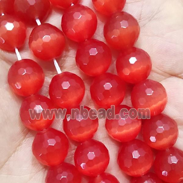 Red Cat Eye Stone Beads Faceted Round