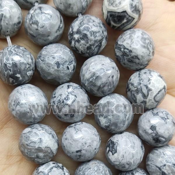 Grey Map Jasper Beads Faceted Round