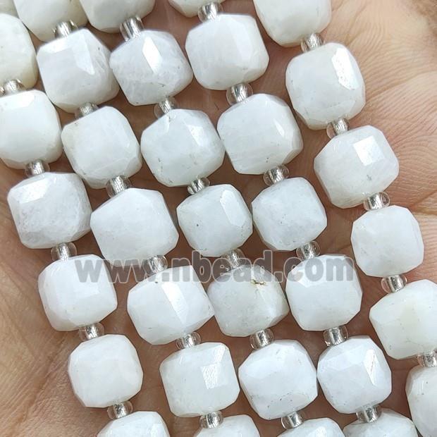 White Moonstone Beads Faceted Cube