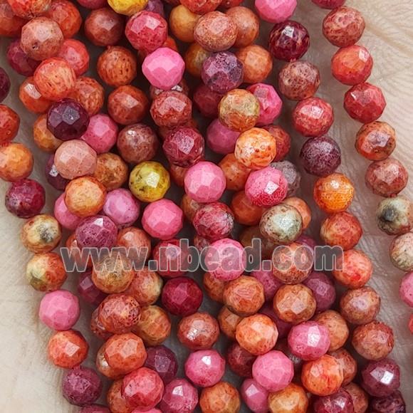 Coral Beads Tiny Faceted Round