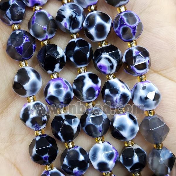 Natural Agate Beads Purple Dye Cut Round