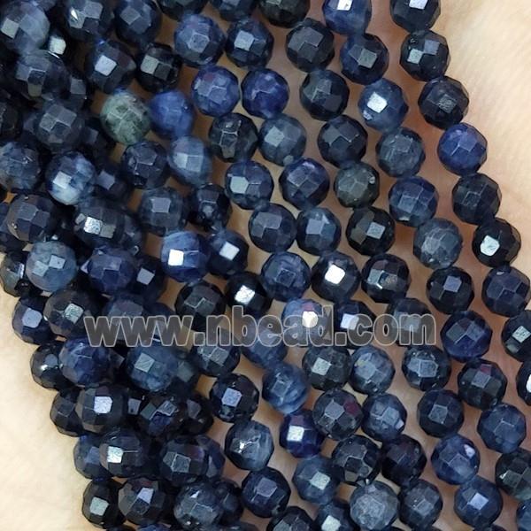 Sapphire Beads Darkblue Faceted Round
