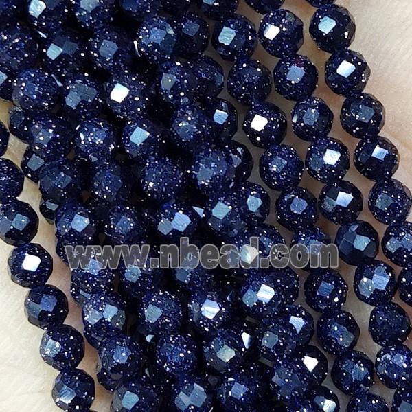 Blue Sandstone Beads Faceted Round Tiny