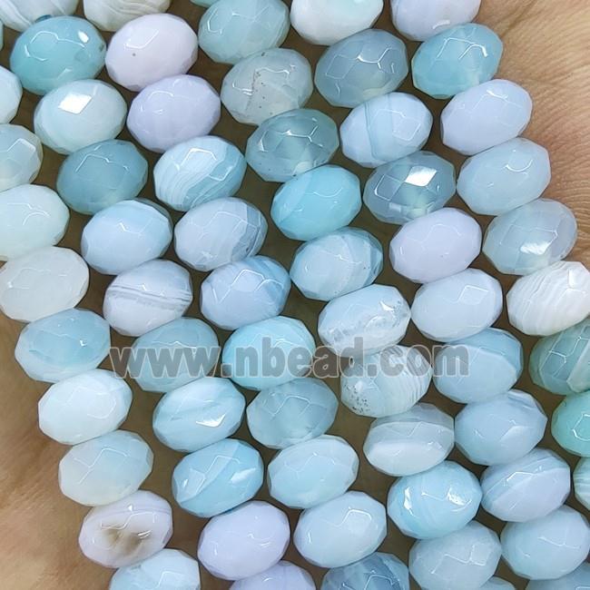 Teal Striped Agate Beads Faceted Rondelle