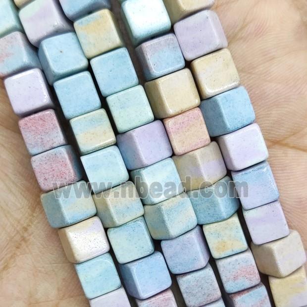 Multicolor Alashan Agate Cube Beads