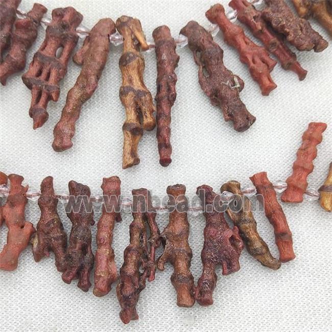 Natural Coral Stick Beads Topdrilled Red