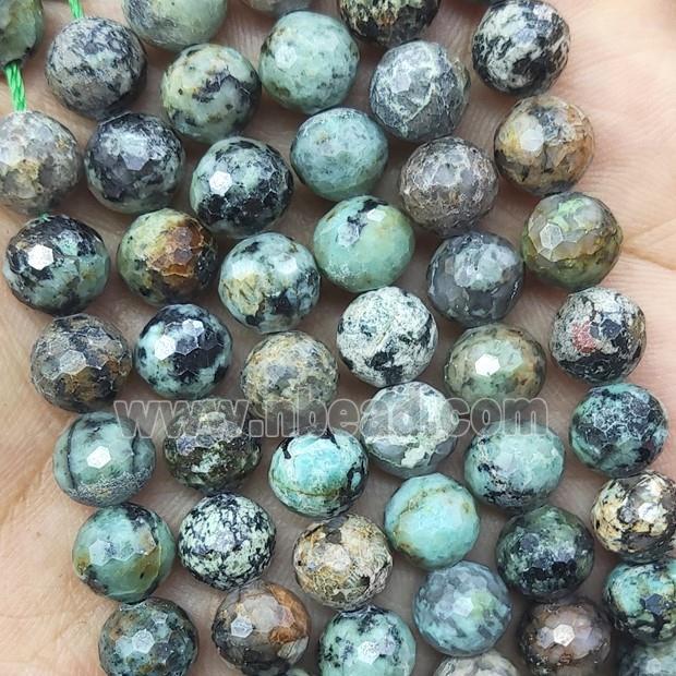 Green African Turquoise Beads Faceted Round