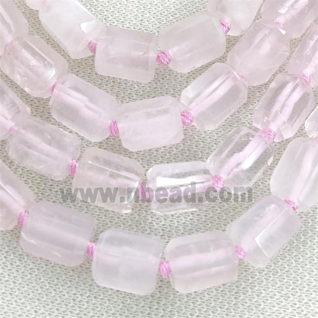Pink Rose Quartz Column Beads Faceted