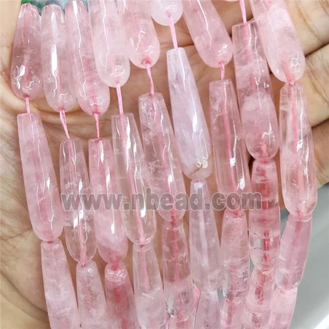 Natural Pink Rose Quartz Beads Faceted Teardrop