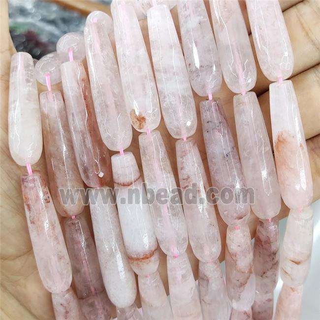 Natural Pink Crystal Quartz Beads Faceted Teardrop