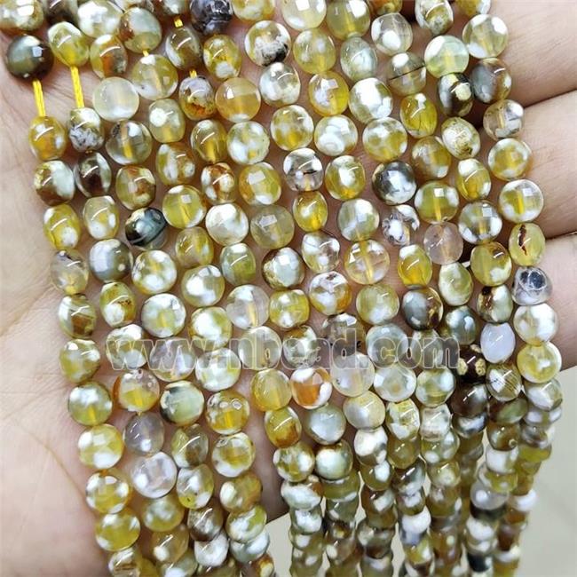 Fire Agate Beads Faceted Coin Yellow