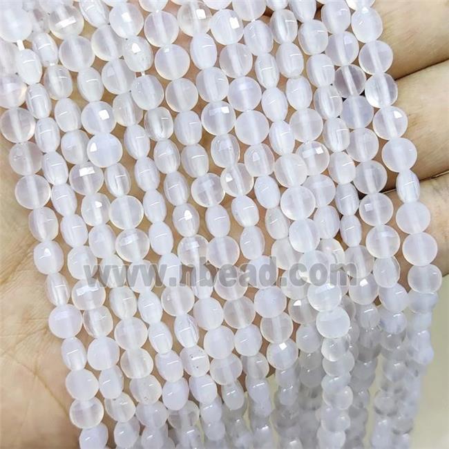 Natural White Agate Beads Faceted Coin