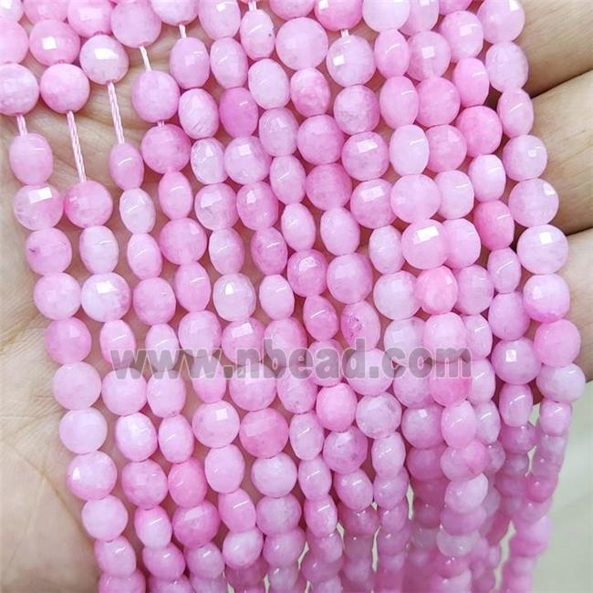 Pink Jade Beads Faceted Coin Dye