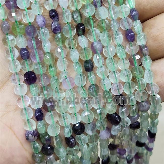 Multicolor Fluorite Beads Faceted Coin