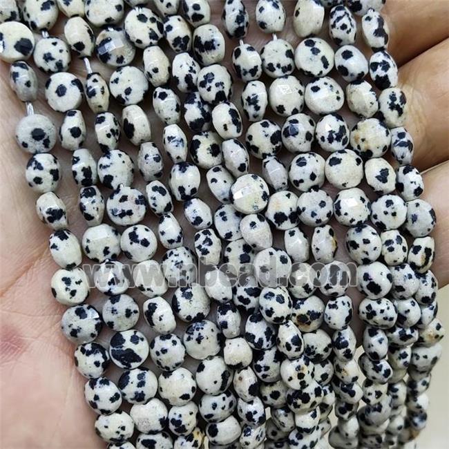 Black Dalmatian Jasper Beads Faceted Coin