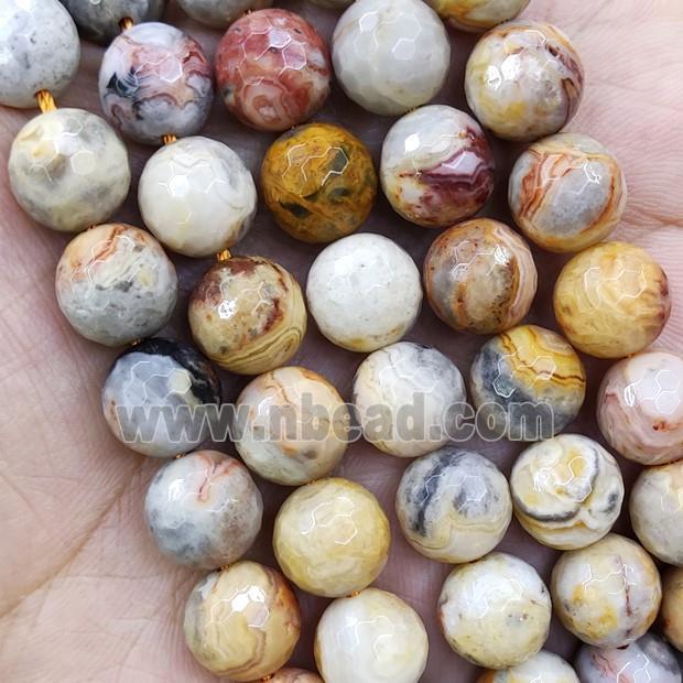 Natural Yellow Crazy Lace Agate Beads Faceted Round