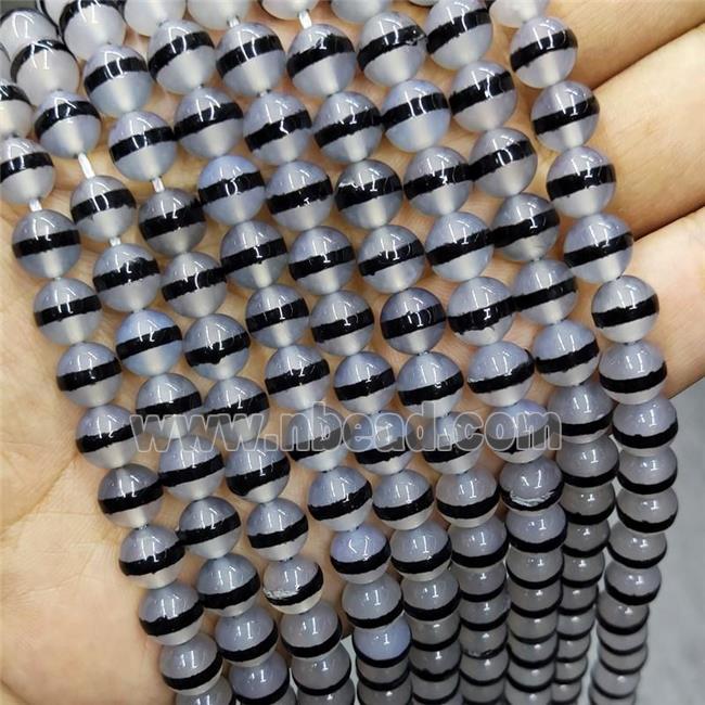 Natural Gray Agate Beads Round Tibetan Style