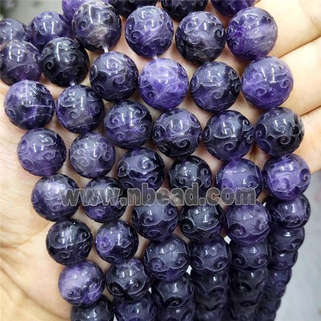Natural Purple Amethyst Beads Round Carved