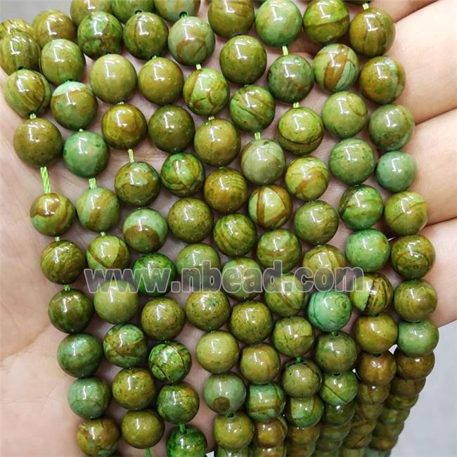 Green Jasper Beads Smooth Round Dye