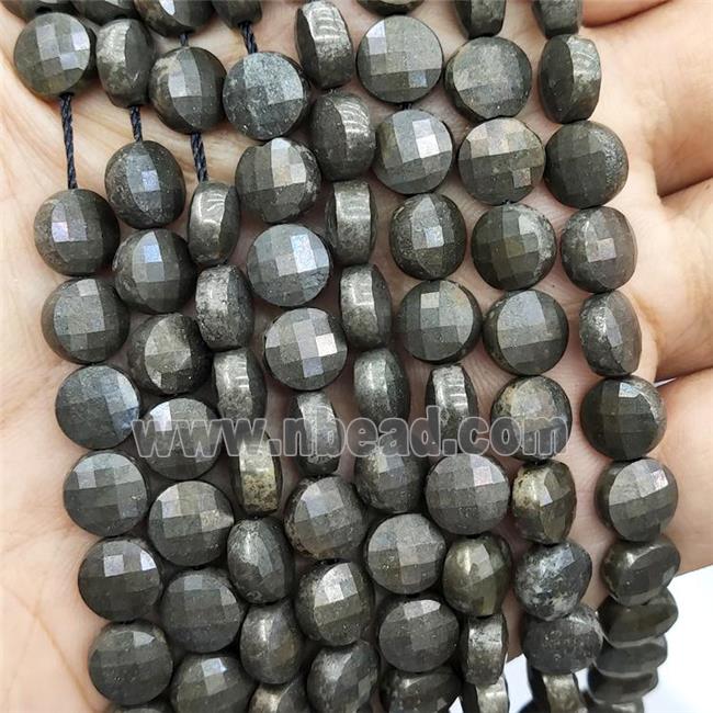 Natural Pyrite Beads Faceted Circle