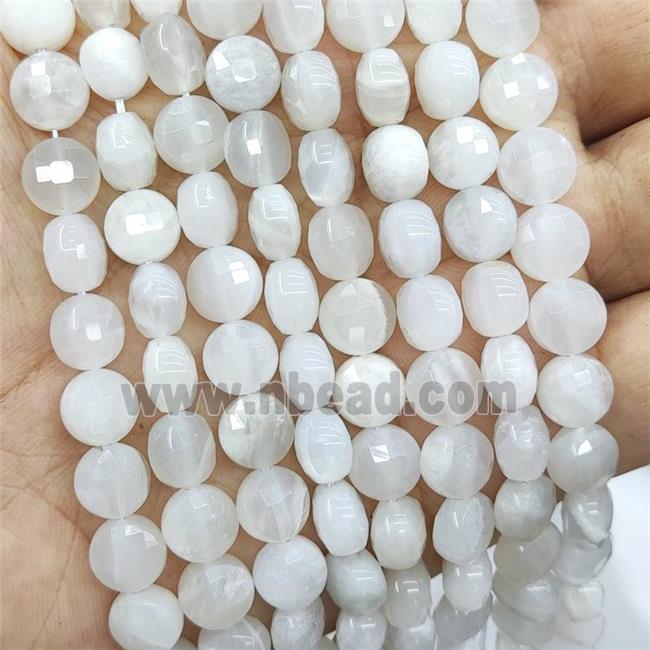 Natural White Moonstone Beads Faceted Circle