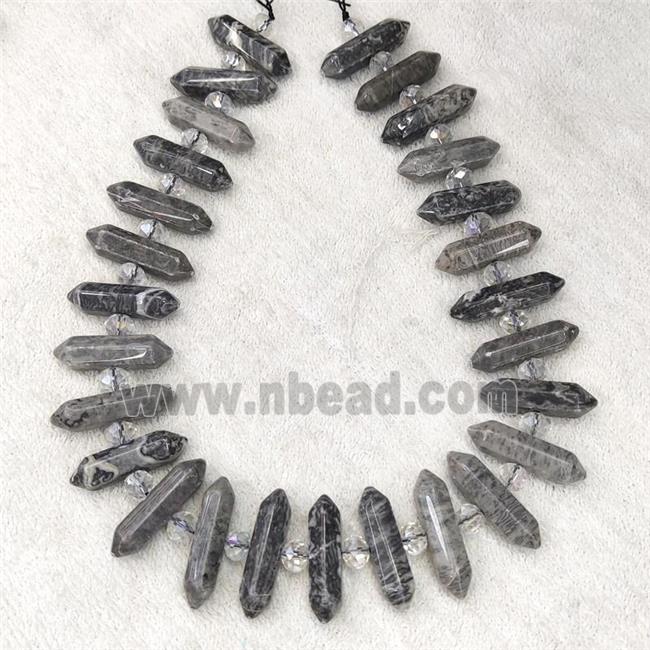 Gray Map Jasper Bullet Beads