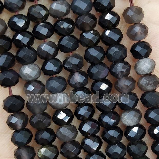 Natural Obsidian Beads Black Faceted Rondelle